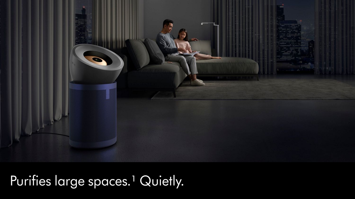 A Dyson Purifier Big+Quiet Formaldehyde air purifier cleans air in a large living room.